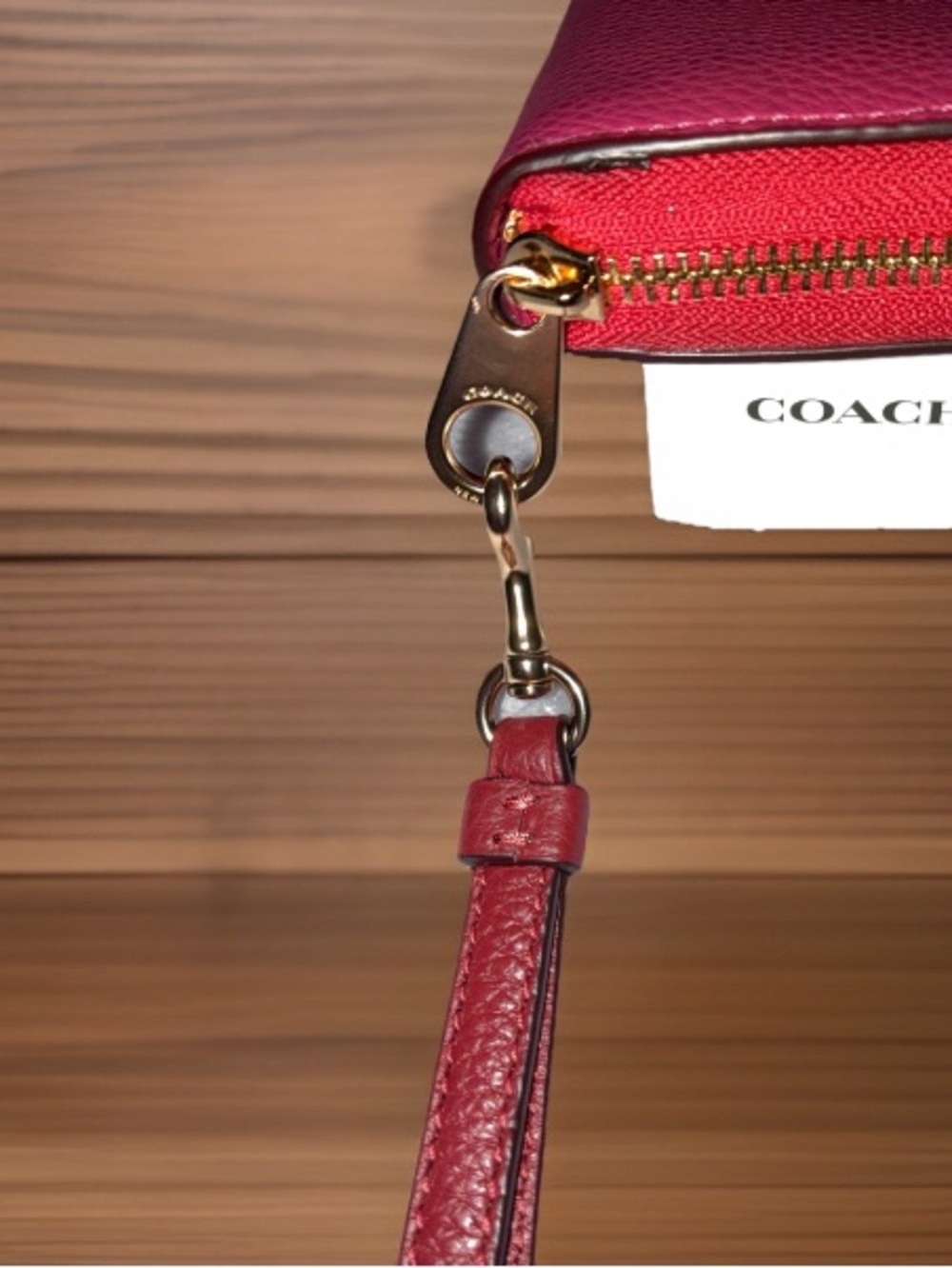 Coach Long Zip Horse & Carriage Pebbled Leather Colorblock Wallet, Red/Pink - Picture 3 of 9
